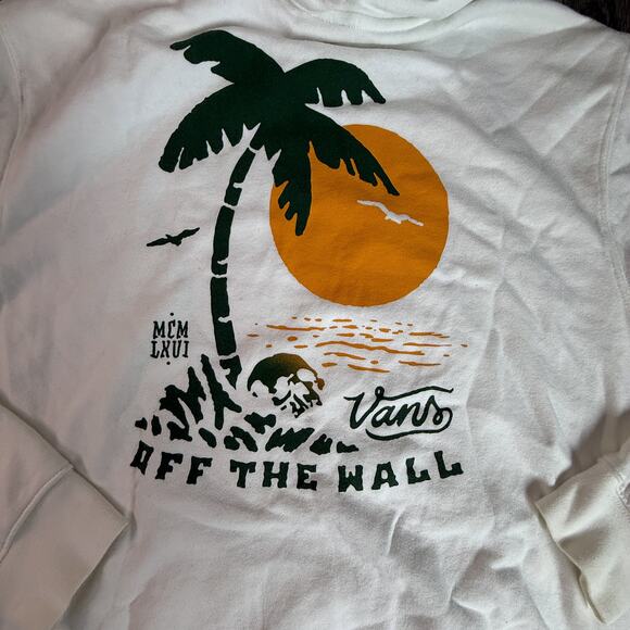 Vans Off The Wall Palm Tree Sunset Graphic White Hoodie Sweatshirt Size L - Picture 8 of 10